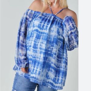 Dani & Davi - Blue Tie-Dye Off-Shoulder Women's Top - 3X